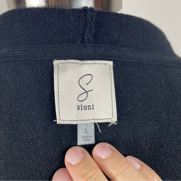 Sioni Black Blue Brown Floral Hooded Sweater Long Sleeve Knit Women Large - Picture 2 of 7